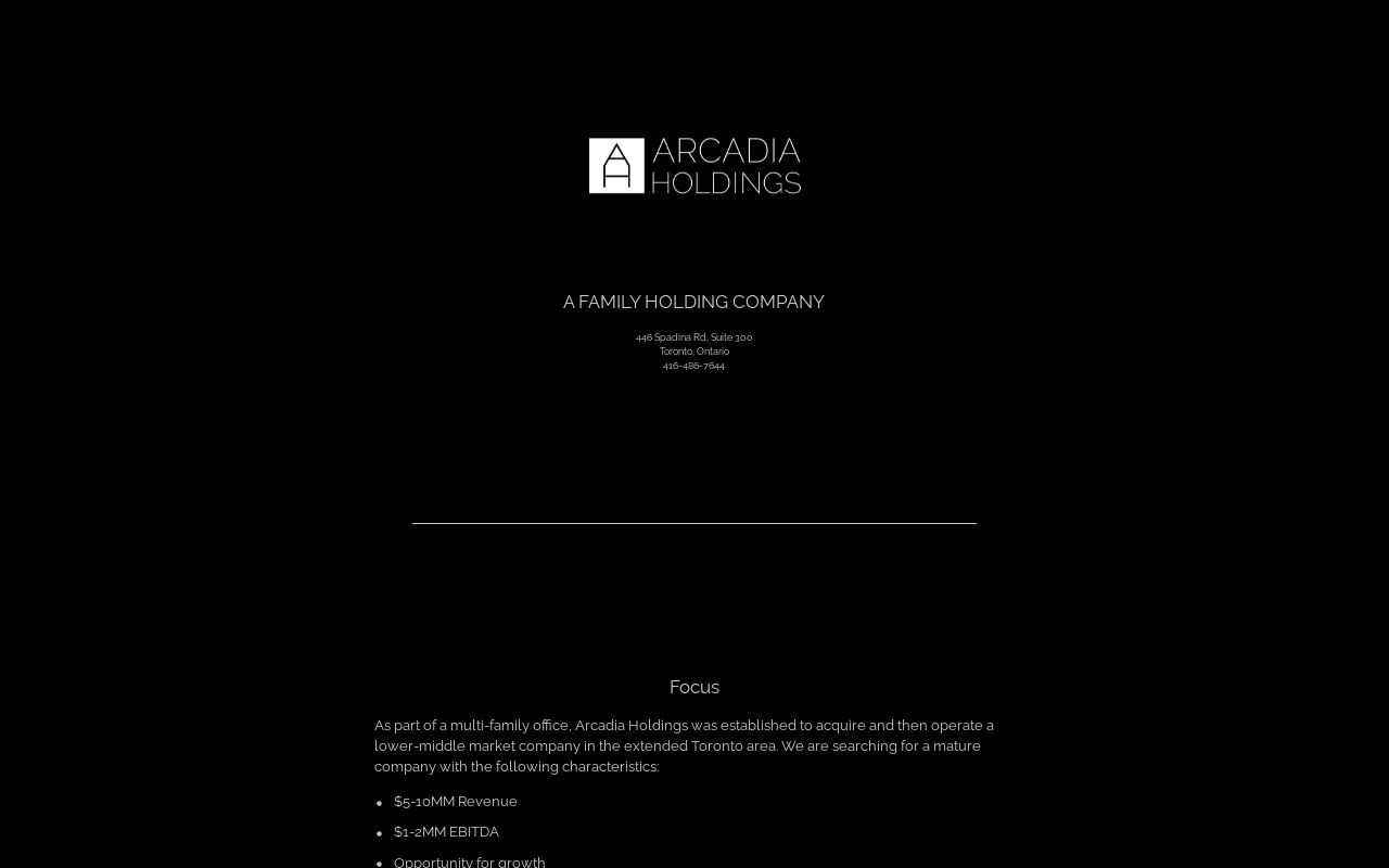 Arcadia Holdings   Card 